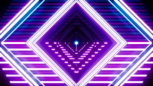 Striped Neon Light Geometric Tunnel