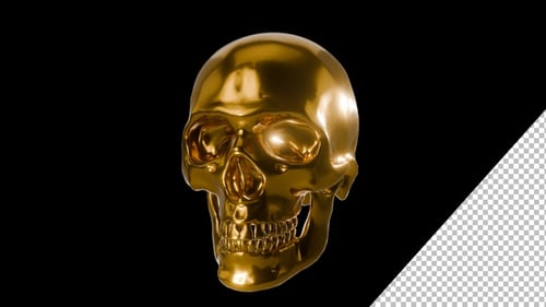 Lazo brillante superrealista en 3D con forma de calavera dorada que gira 360 grados