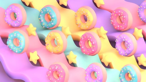 Seamless Looping 3D Cartoon Donut and Star Background