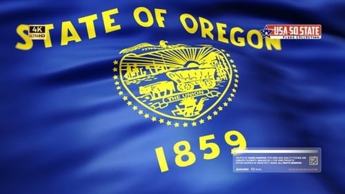 State of Oregon Flag Waving in Realistic Fabric Animation