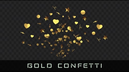 Golden Confetti Hearts and Stars Celebration Burst Animation