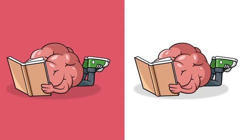 Animated Brain Reading a Book Flat Design Concept