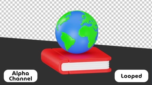 3D Animation of Globe on Book - International Education Concept | Alpha Channel