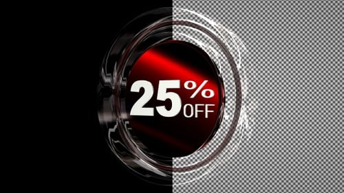Glass circle with discount text - 25 percent off, Alpha Channel, Exclusive, Looped