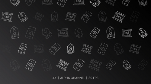 Animated Sale Pattern. Seamless Loop. Line Style Discount Icons