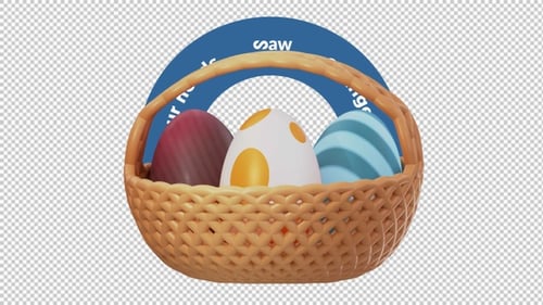 3D Animation Easter Egg Basket Colorful Eggs Loop 4K No Background