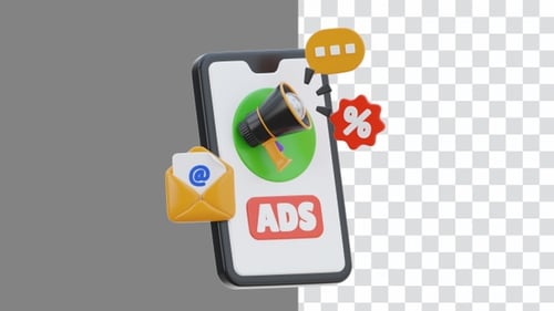 3D Animation of Mobile Marketing Features Content | Alpha Channel