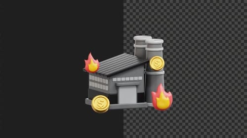 3D Factory Downturn Animation Transparent Background