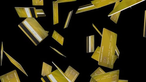 3D Animation of Falling Golden Credit Cards