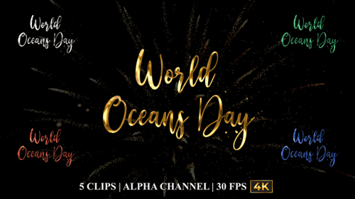 World Oceans Day Gold Metallic Script Text Reveal