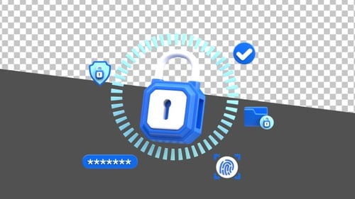 3D Digital Security Padlock | Alpha Channel