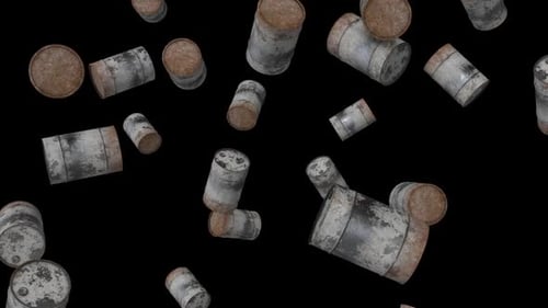 Rusty Metal Barrels Falling Seamless Loop with Alpha Channel