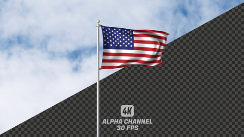 Realistic American Flag Waving on Pole with Alpha Channel Loop