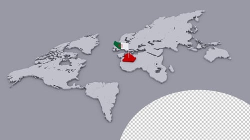 Animated 3D World Map with Country Flag Location Pin Reveal