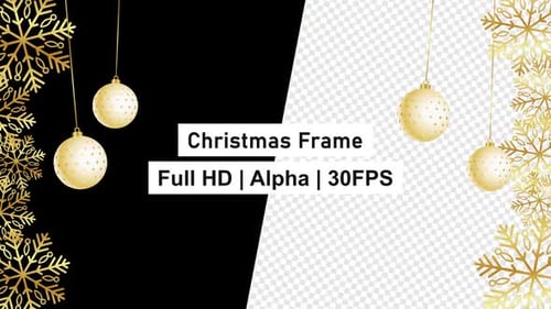 Golden Snowflakes Merry Christmas Frame with Alpha