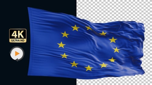 Realistic Waving European Union Flag Animation Loop