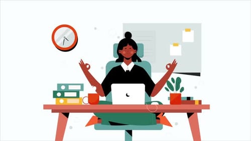 Pack Of 6 Clips Of Business Woman Meditating In Office