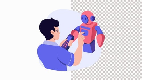 Engineer Testing Humanoid Robot Animation Alpha Channel
