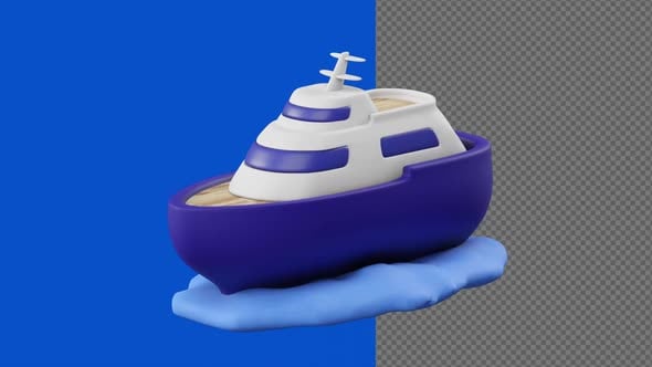 Animated 3D Cartoon Yacht Boating on Blue Waves, Elements Motion ...