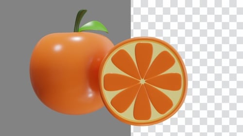 Stylized 3D Orange and Half Orange Fruit Rotating Animation