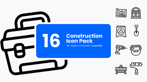 Animated Construction Line Icon Pack with Alpha Channel