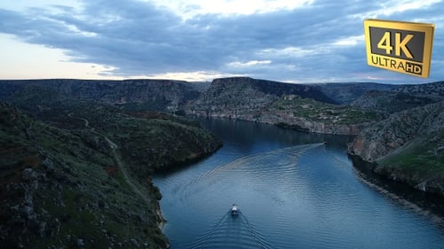 Aerial View Of Boats Sailing The River In Halfeti Turkey