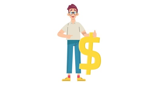 Cartoon Man Points at Dollar Sign and Gives Thumbs Up