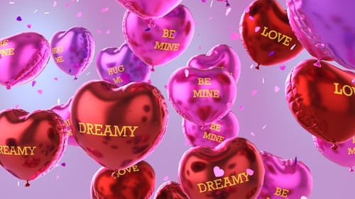 Animated Pink and Red Heart Balloons with Love Messages