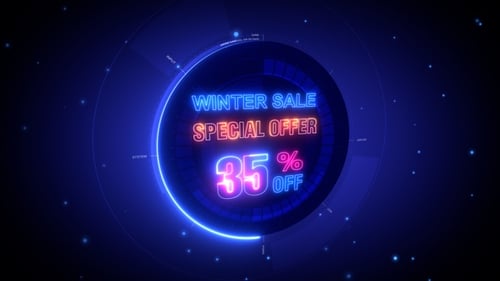 Glowing Neon Winter Sale Title with HUD Display