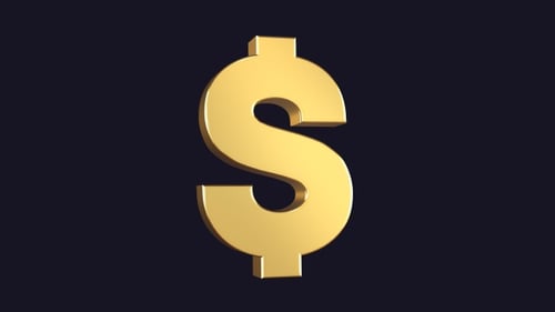 3D Golden Dollar Symbol Rotating Seamless Loop