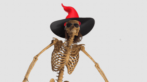 Dancing Skeleton Character with Witch Hat