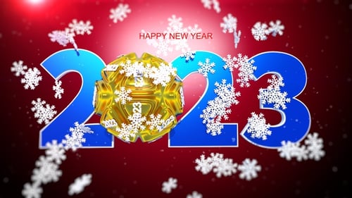 Happy New Year 2023 Countdown with Snowflakes and Golden Sphere