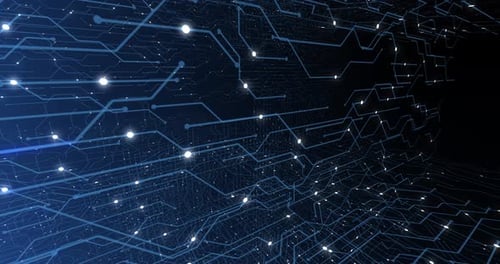 4K seamless loop of print circuit technology cyber and futuristic concept. Circuit Board with moving