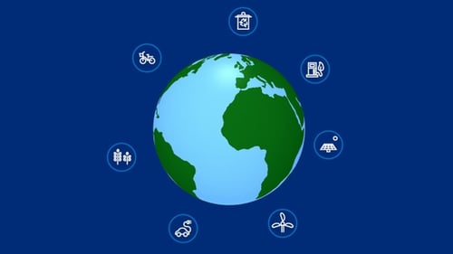 Animated Earth Globe with Environmental Sustainability Icons