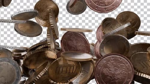 Realistic Euro Coins Falling with Alpha Channel