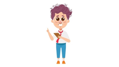 Animated Student Character with Book Pointing for Education