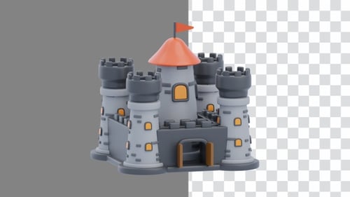 3D Animation of Showing Castle Buildings And Flags | Alpha Channel