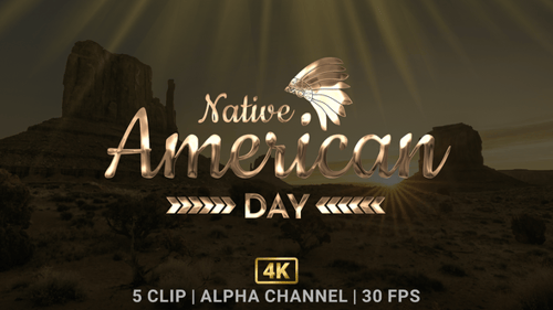Elegant Golden Native American Day Title with Headdress Icon Reveal