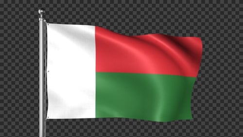 Realistic Madagascar National Flag Waving Alpha Channel Animation
