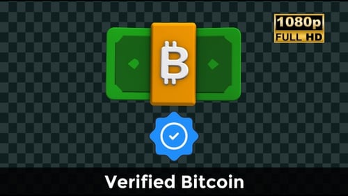 Verifizierter Bitcoin — Animation mit Blockchain-Genehmigungsstempeln