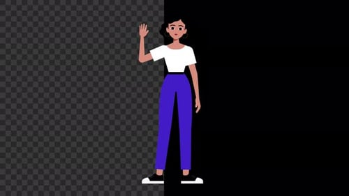 Flat Design Animated Woman Waving Hello