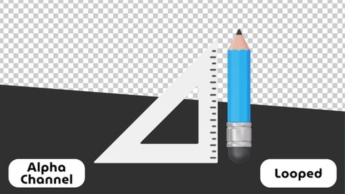 3D-Animierte Geometriewerkzeuge — Lineal und Bleistift für Mathematik | Alpha Channel