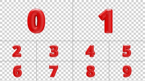 Glossy Red Inflatable Numbers Alpha Channel Animation