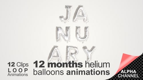 Floating Silver Balloon Month Names with Alpha Channel