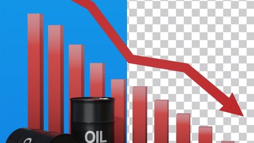 Animated Oil Price Drop Bar Graph with Barrels