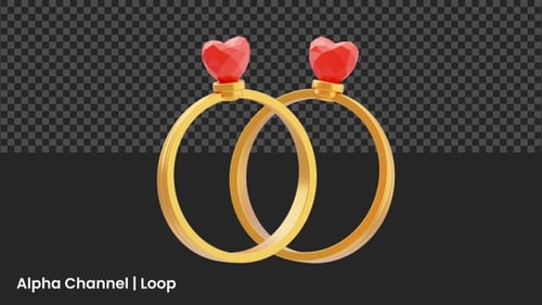 Animated Gold Wedding Rings with Heart Gems