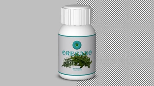Oregano in minimal white bottle turning endlessly in loop, great for creative cooking graphics