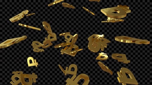 Símbolo de rublo dorado cayendo y cayendo al suelo