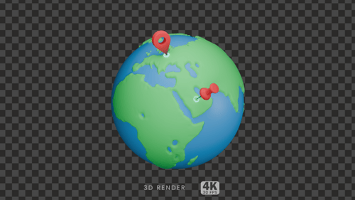 Animated 3D Earth Globe with GPS Location Pins