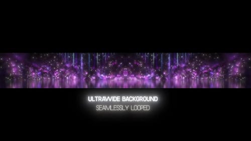 Ultrawide Looped Background with Neon Lights and Particles